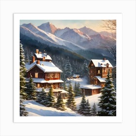 View of Mountain Houses In Winter Art Print