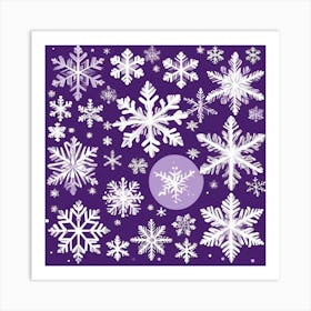 Snowflakes On Purple Background 3 Art Print