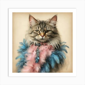 Cat With Feathers Art Print