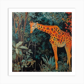 Giraffe In The Leaves Oil Painting Inspired 1 Art Print