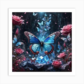 Butterfly And Roses 1 Art Print