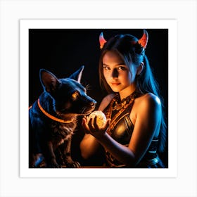 Dark Magic Glowing Beast Master Girl 10 Art Print