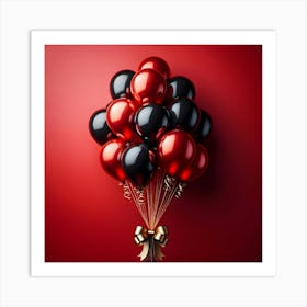 Black And Red Balloons On Red Background Art Print