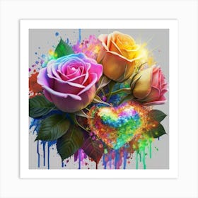 Painting roses in watercolor in 3D in high resolution Art Print