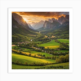 Dolomite Valley At Sunset Art Print