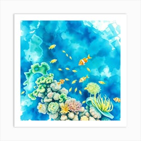 Watercolor Fishes And Corals 1 Art Print