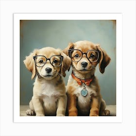 Two Dachshunds In Glasses Art Print
