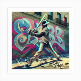 3d street Baseball Player Art Print