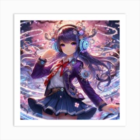 Anime Girl With Headphones Art Print