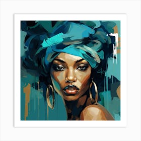 African Woman In Blue Turban 1 Art Print