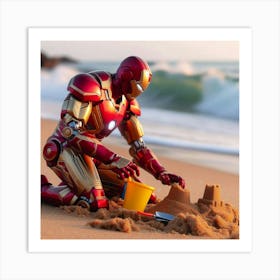 Iron Man enjoying On The Beach Art Print