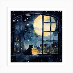 Cat In The Window Art Print