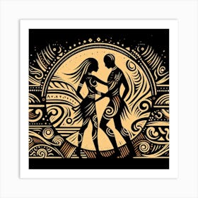 Tribal African Art Silhouette of a man and woman 1 Art Print