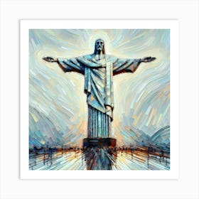 Brush Stroke Color Painting Christ The Redeemer Brazil 2 Art Print