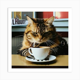 Cat Drinking Coffee Art Print