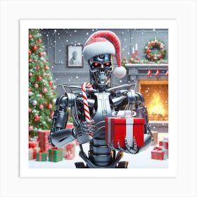 Robot With Santa Hat Art Print