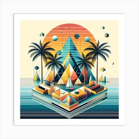 Geometric Art Island with palm tree 2 Art Print