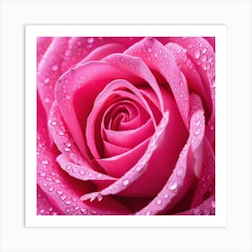 Pink Rose With Water Droplets 3 Art Print