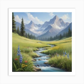 Stream In The Mountains Paintings Art Print Art Print