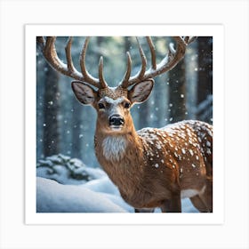 Deer In The Snow 4 Art Print