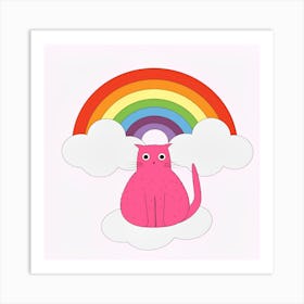 Pink Cat With Rainbow Cat Rainbow Cute Art Print