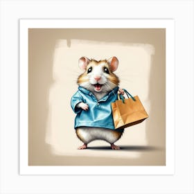 Hamster With Shopping Bags 2 Art Print