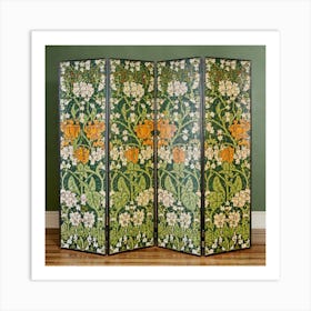 A Floral Design In A Green And Orange Room Divid (6) Art Print