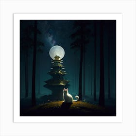 Cat In The Moonlight Art Print