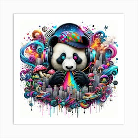 Panda With Headphones Art Print