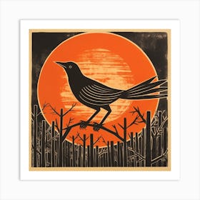 Retro Bird Lithograph Mockingbird 2 Art Print