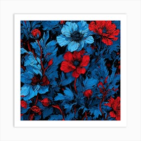 Red And Blue Flowers Art Print