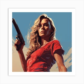 GTA Style Kate Moss With A Gun Art Print