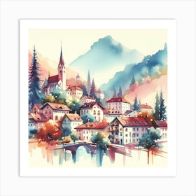 Watercolor Of A Village 2 Art Print