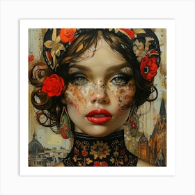 Girl with roses and tattoos Art Print