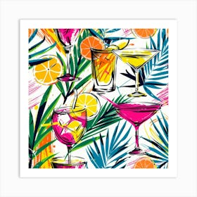 Seamless Pattern With Tropical Drinks 5 Art Print