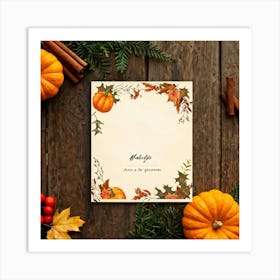 An Autumn Themed Holiday Card Adorning A Vintage Rustic Wooden Finish Laden With A Hand Drawn Dispu (5) 1 Art Print