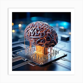 A Three Dimensional Cybernetic Human Brain With Electric Lines Running Through Functioning As A Ne (4) Art Print