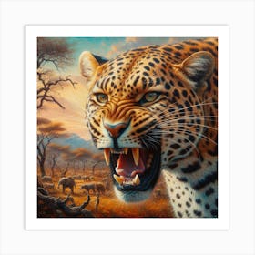 Leopard Roaring Art Print