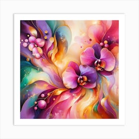 Vibrant Bloom, Abstract Orchids Art Print