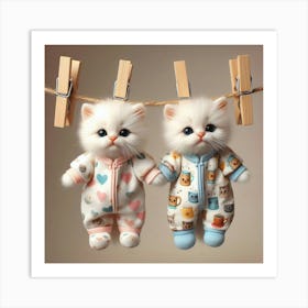 Two White Kittens On Clothesline Art Print