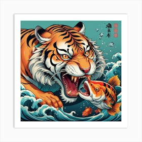 Tiger Eating A Fish Art Print