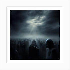 Dark Night In The Cemetery Art Print