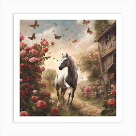 Horse in garden Art Print