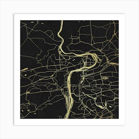 Prague Gold Map On Black Art Print