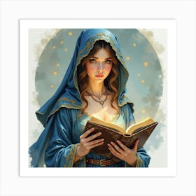 Gorgeous Sorceress With An Enchanted Book, Watercolor 1 Art Print