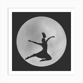 Minimalist Black and White Full Moon Silhouette with Dancer - Empowerment - Moon Magic 1 Art Print