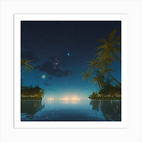 Night Sky With Palm Trees Art Print