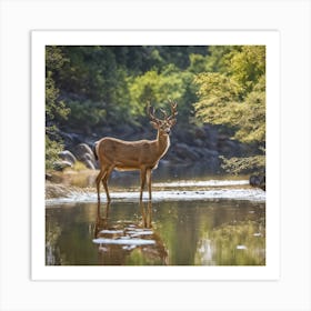 Mule Deer Standing In Water Art Print