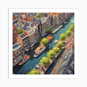 Amsterdam Canal Summer Aerial View Painting Art Print Art Print