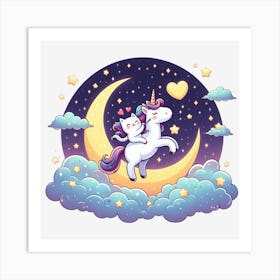 Valentine's Day Lovely Cat Riding a Unicorn2 Art Print